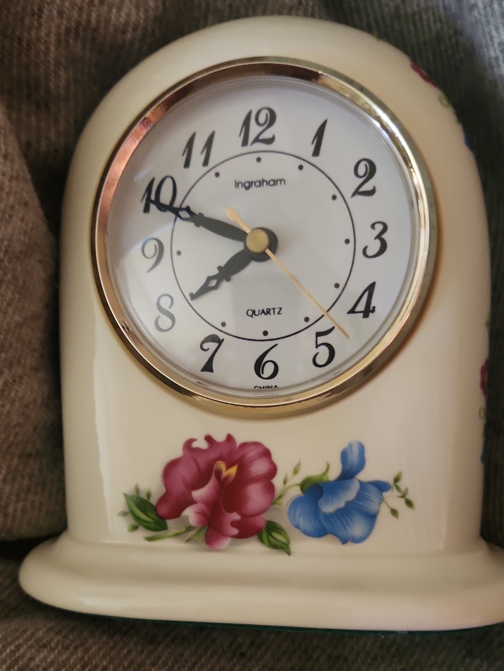 Ingraham Cream Floral Mantel Clock